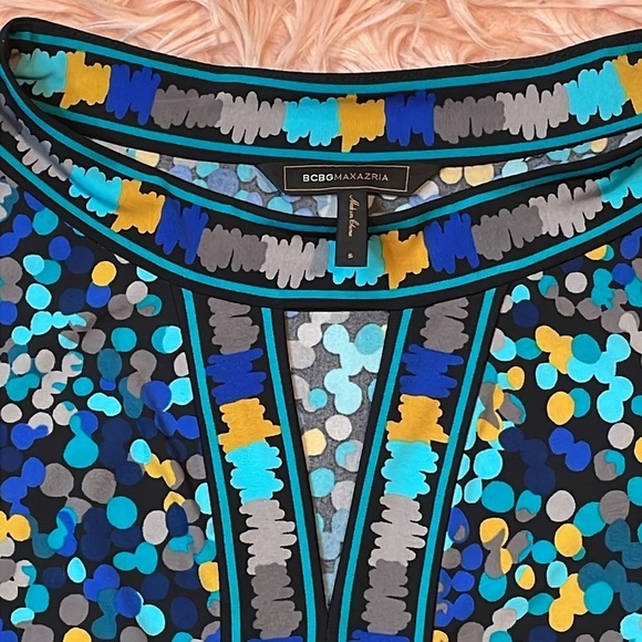 BCBGMaxAzria Women's‎ Size Small Dress Blue Black Polka Dot A-Line Key Hole - Picture 4 of 8